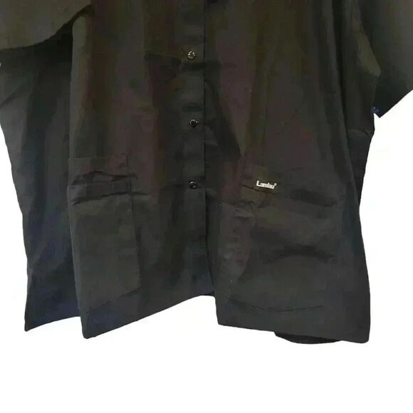 Landau Women's Black Poly/Cotton Snap Front V-Neck Short Sleeve Relaxed Fit 4 Po - Picture 5 of 13